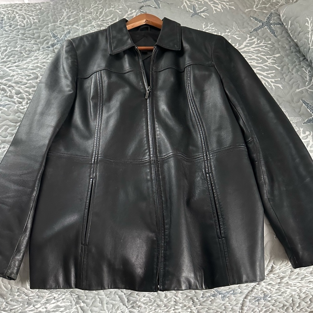 Valerie Steven’s black leather coat